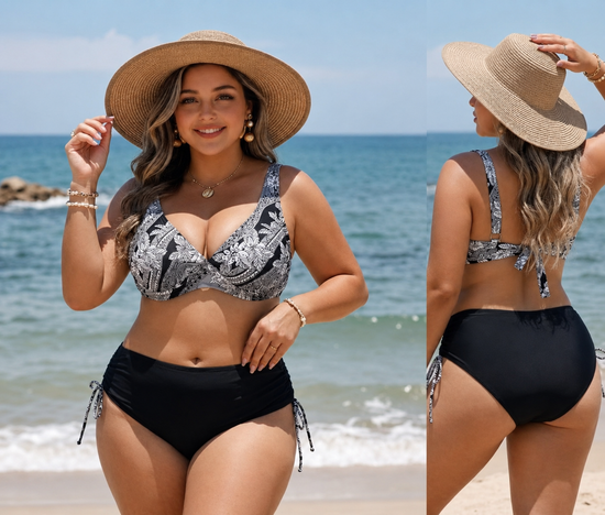 Sogno D'Oro Γυναικείο Μπικίνι Plus Size Ψηλόμεσο με Ασπρόμαυρο Μοτίβο Προσφορά 16.90