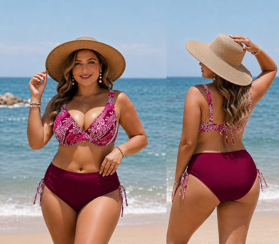 Sogno D'Oro Γυναικείο Μπικίνι Plus Size Ψηλόμεσο με Μπορντό Μοτίβο Προσφορά 16.90