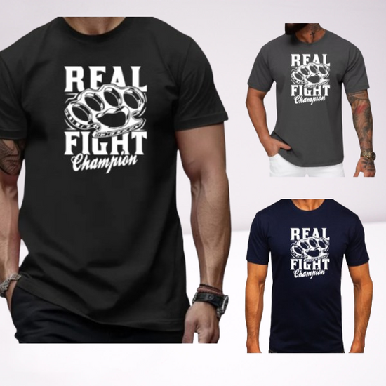 Ανδρικα t-shirt Cotton Point με τυπωμα σε 7 αποχρωσεις REAL FIGHT