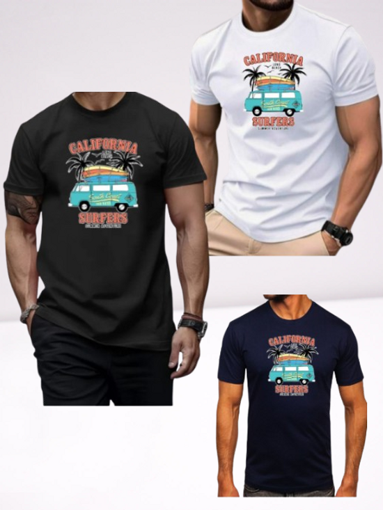 Ανδρικα t-shirt Cotton Point με τυπωμα σε 7 αποχρωσεις CALIFORNIA SURFERS